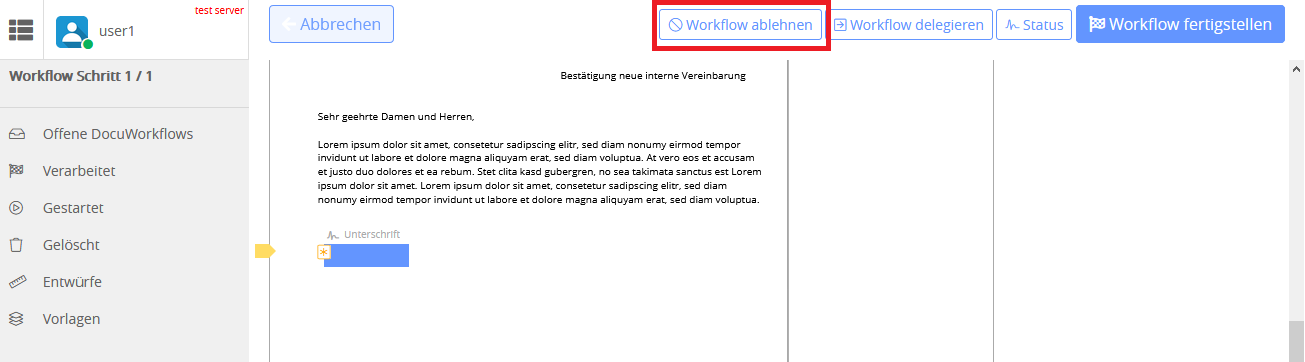 Workflow ablehnen - cloudplan Help