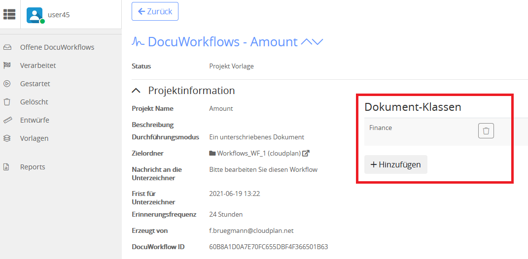 Dokumenten Klassen für Workflows - cloudplan Help